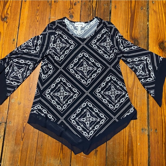 Joseph Ribkoff Bandeau Tunic Asymmetrical Top Size 14 Navy White Nautical Flowy - Picture 9 of 11